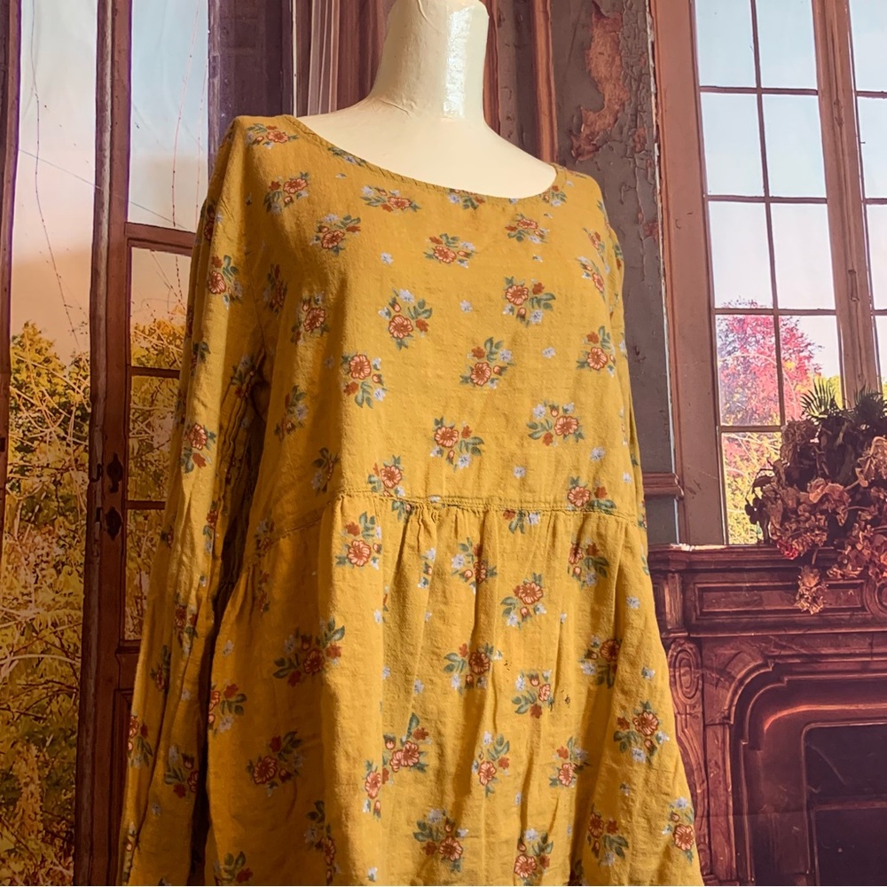 Zanzea Collection Blouse Flowy Yellow Gold Floral Cottagecore Romantic Boho XXL